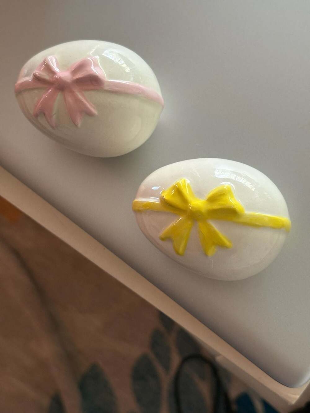 Vintage Bisque Ceramic Decorative Eggs Set Of 2 Pastel Bows